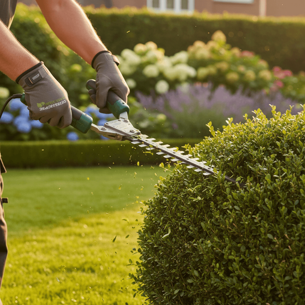 LawnPilot LLC landscaper trimming hedges with precision