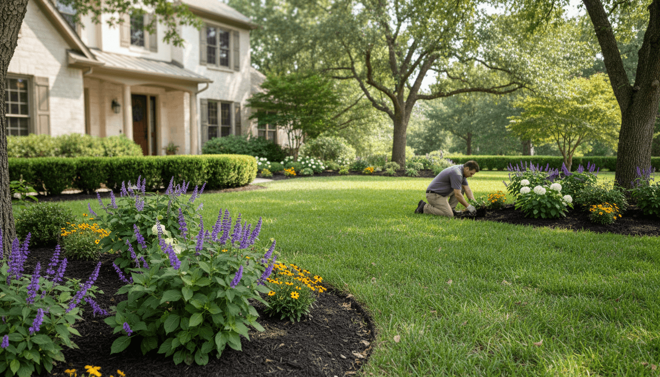 Finished landscape with mulch installation